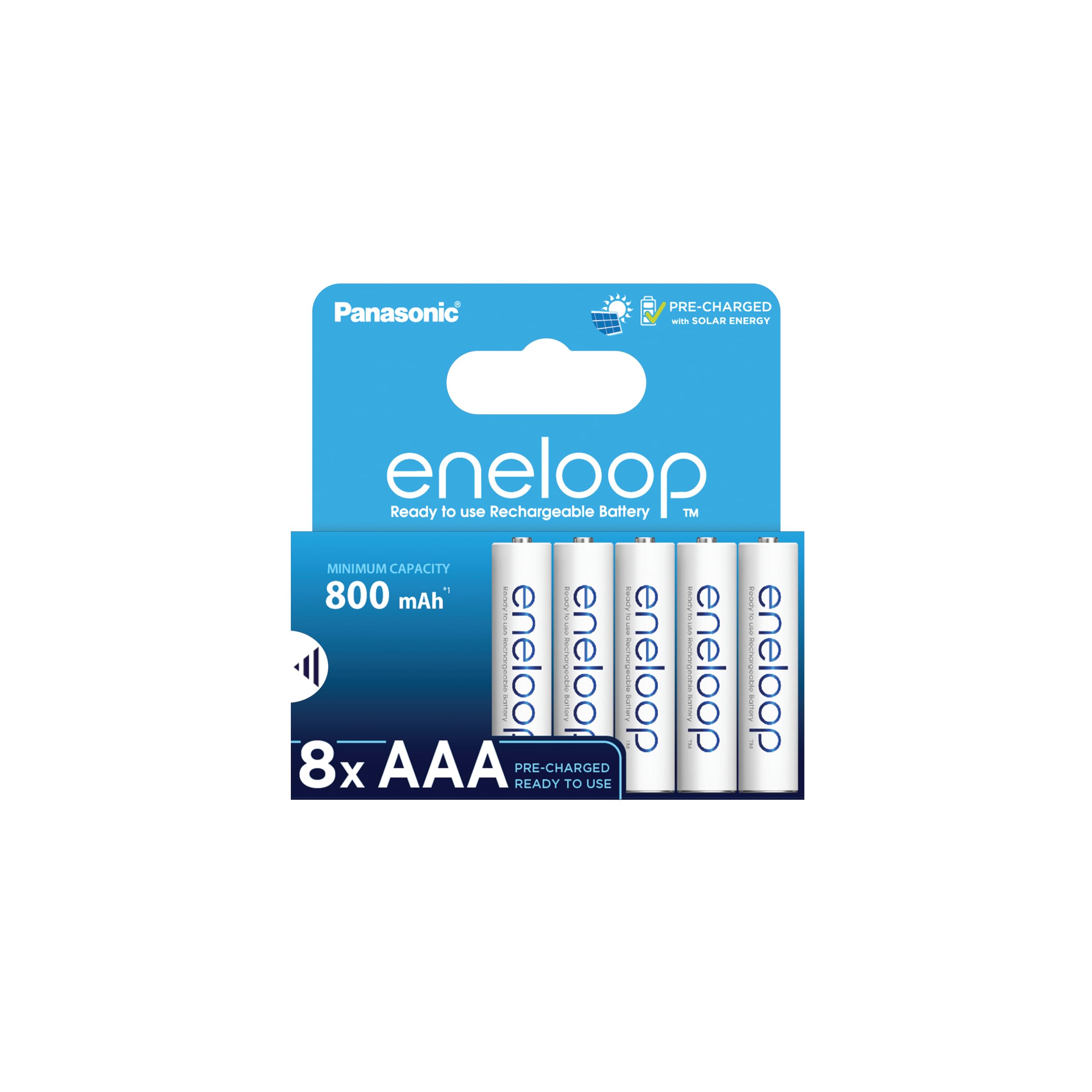 eneloop AAA/Micro Packung mit 8 NI-MH-Akkus, NEU mit verbesserter Mindestkapazität von 800 mAh