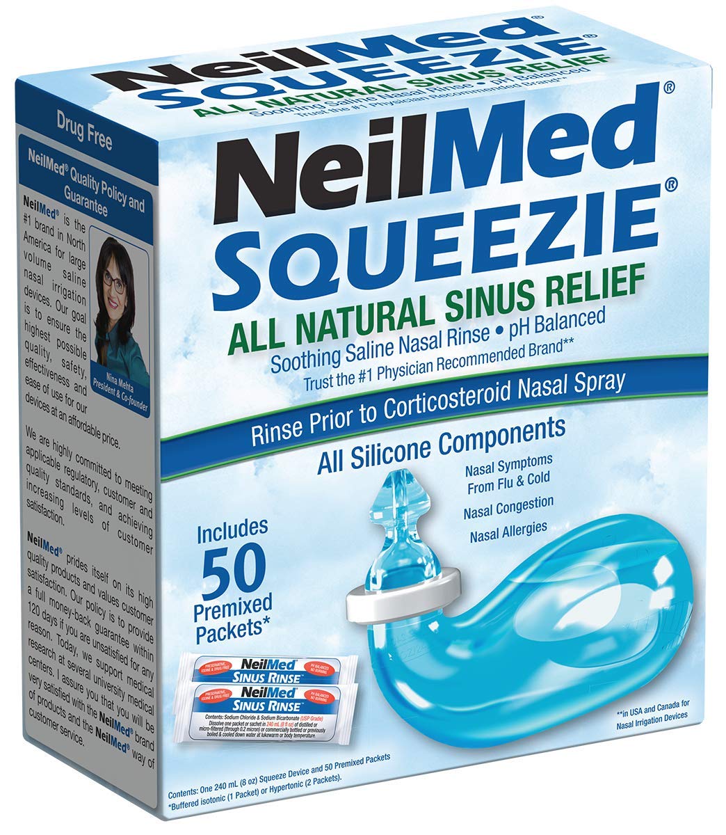 Squip NasaKleen Squeezie with Nasal Irrigation System/Pack of 50 Saline Sachets