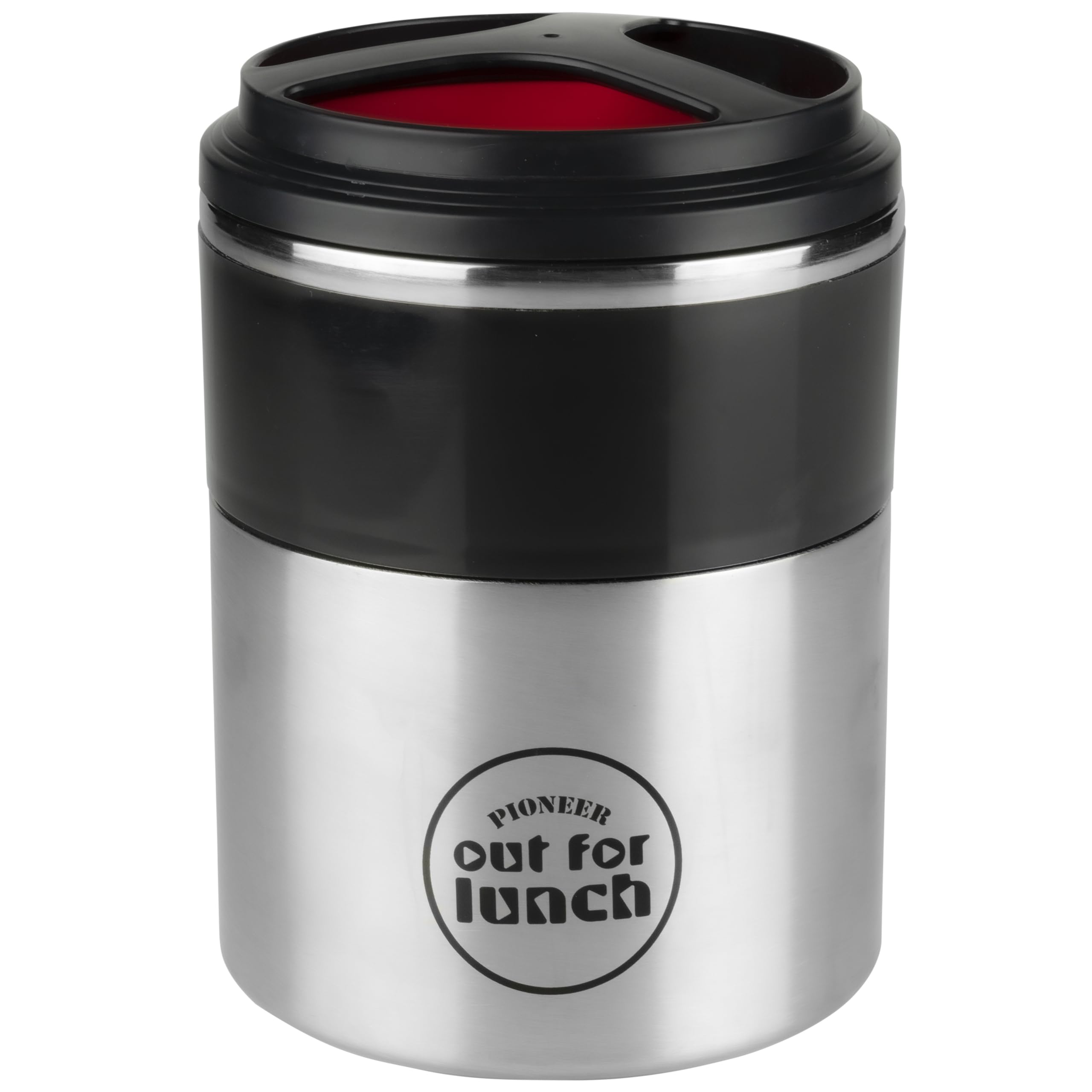 Pioneer Vacuum Insulated Lunch Box 2 Tier, Leak-Proof Food/Soup Flask with Extra Wide Opening and 2 Compartments, 4 Hours Hot 8 Hours Cold, 18/10 Stainless Steel - Black, 1.5 Litre