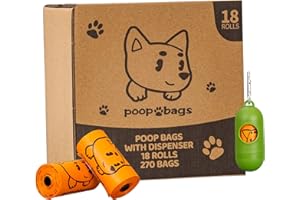 Watreeco 270 Counts Dog Poop Bags Rolls with Dispenser & Leash Clip, Scented Poop Bags for Dogs Waste, Extra Thick & Leak Proof for Poop Doggie Puppy Pet Waste, 9" x 13", Orange