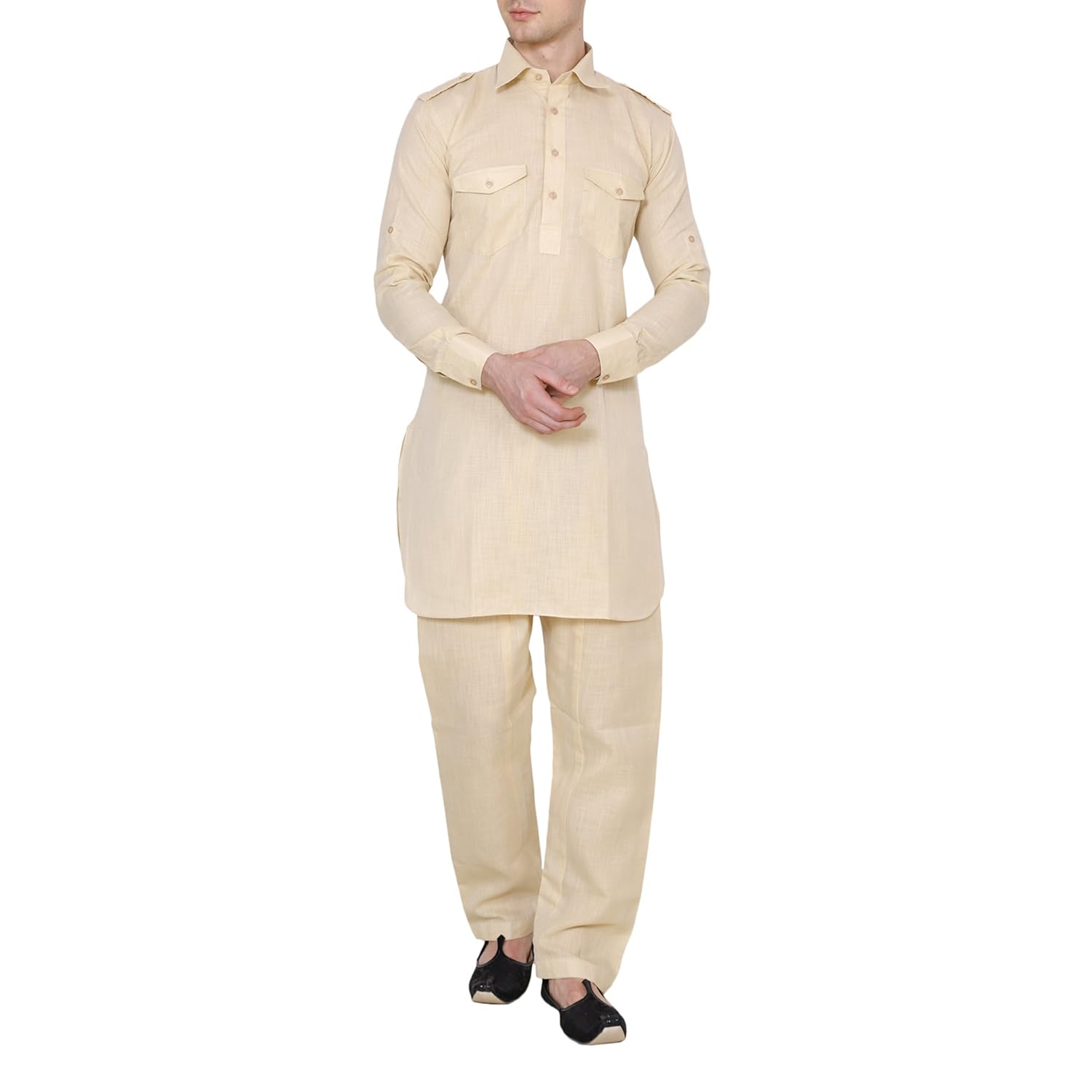royal kurta men's cotton linen pathani kurta and salwar set