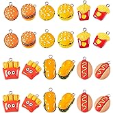 Cheriswelry 30Pcs Resin Imitation Food Charms Hot Dog Burger Chips Pendants Cute Food Charms Hang Ornaments 19-27.5mm for Keychain Necklace Earring Jewelry Making Supplies