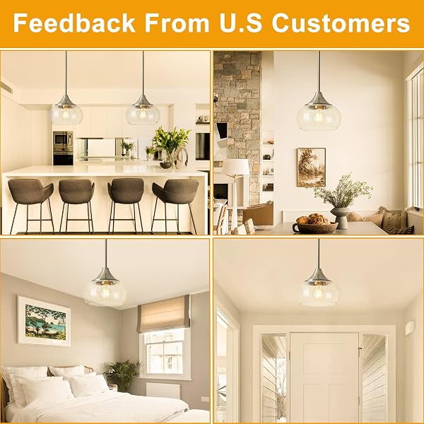 MODERN PENDANT LIGHTS FOR KITCHEN ISLAND, BRUSHED NICKEL PENDANT LIGHT FIXTURES WITH 8.5″ CLEAR GLASS SHADE, INDUSTRIAL HANGING PENDANT LIGHTS FIXTURE FOR KITCHEN ISLAND DINING ROOM ENTRYWAY 1 PACK