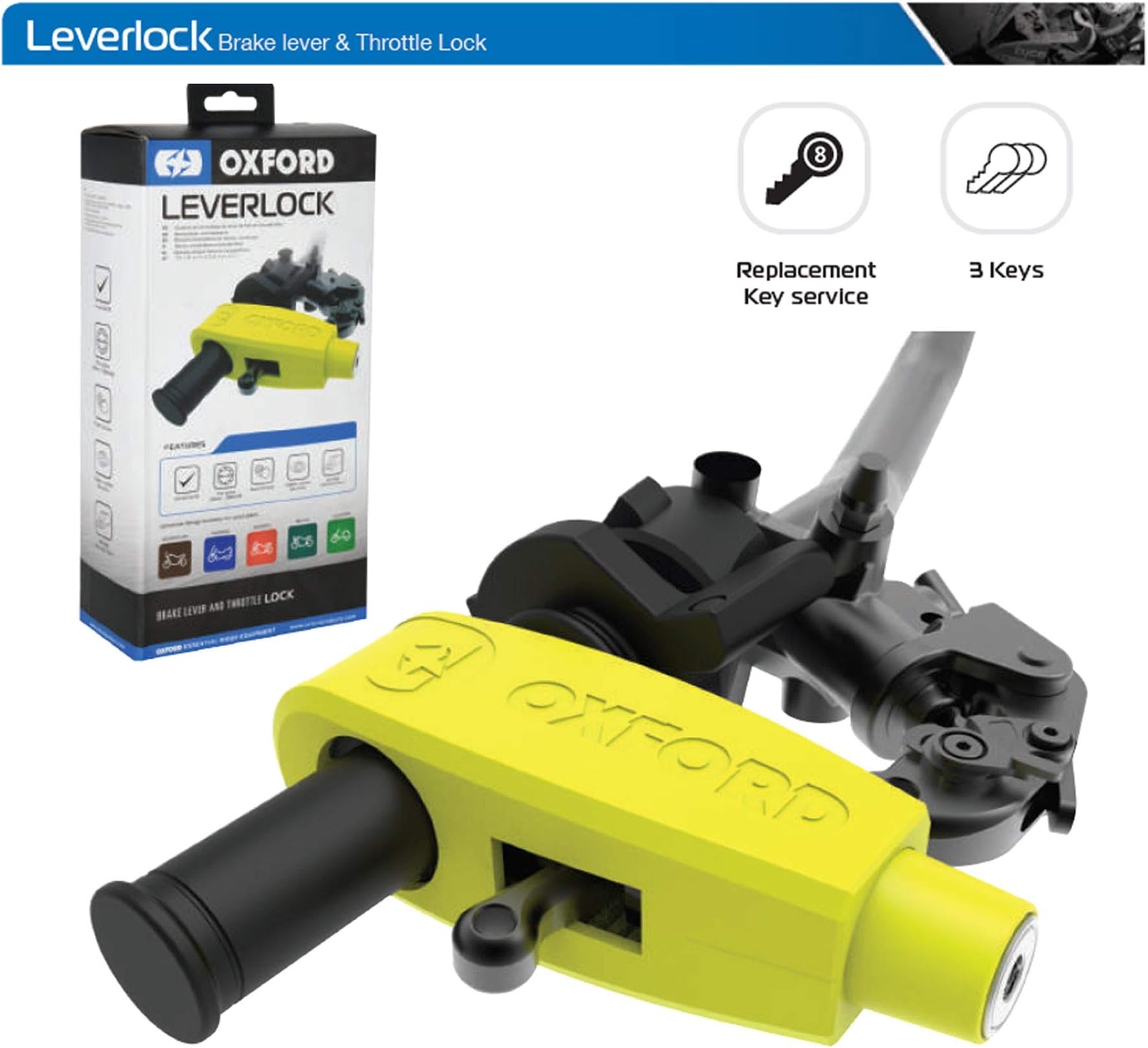 Wing Mirrors World CAN-AM SPYDER Oxford LK301 Motorcycle Brake Throttle Lever Handlebar Lock Yellow