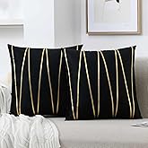 WACOMECO Soft Throw Pillow Covers - Pack of 2 Velvet Decorative Cushion Covers Cases for Sofa Bedroom Livingroom Car, 18" x 18", Black and Gold