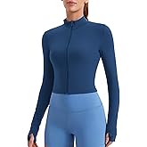 CRZ YOGA Butterluxe Cropped Athletic Jackets for Women - Full Zip Up Track Tops with Thumb Holes Pockets