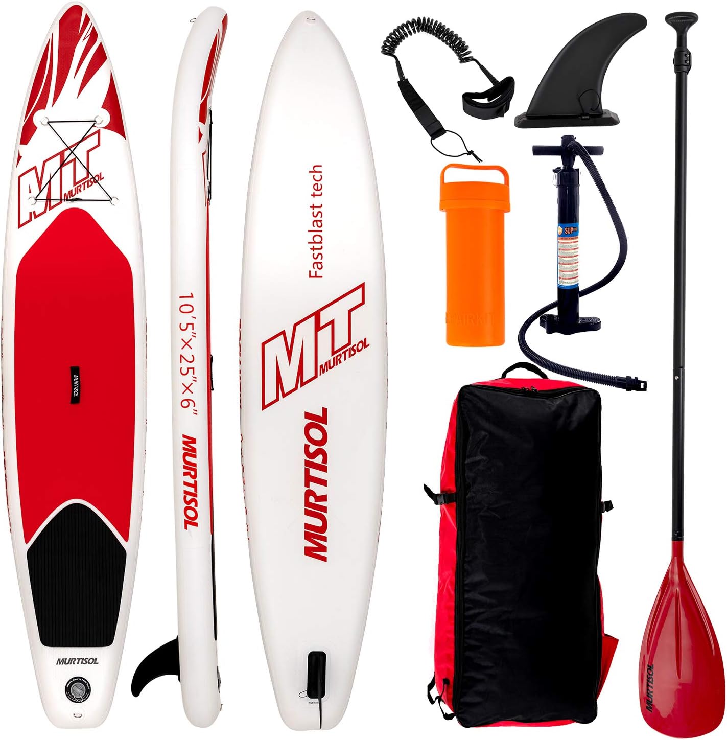 Murtisol 10'5'' Inflatable Stand Up Paddle Board(25in Width) for Skilled Person, Ultra-Thick Durable PVC, Non-Slip Deck, Extra SUP Accessories, Dual-Action Pump, Ankle Strap, Paddle, Red