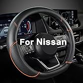 GIANT PANDA D Shape Steering Wheel Cover for Nissan Rogue Kicks - Auto Car Steering Wheel Cover Customized for Nissan Altima Sentra(Black+Orange Line-D-Shaped)