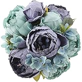 Flojery Silk Peony Bouquet Vintage Artificial Peonies Flower for Home Wedding Party Decor (1pcs, Blue)