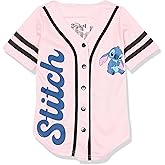 Disney Girls Disney's Girls Lilo & Stitch, Angel Baseball Jersey - Classic Mesh Button Down Shirt
