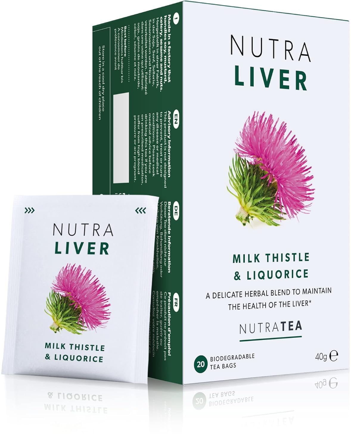 Nutra Tea NUTRALIVER - Liver Support Tea | Liver Detox Tea - Helping to Support Liver Health with Milk Thistle, Turmeric & Liquorice - 20 Individually Wrapped Bags - Herbal Teas (1 Pack)