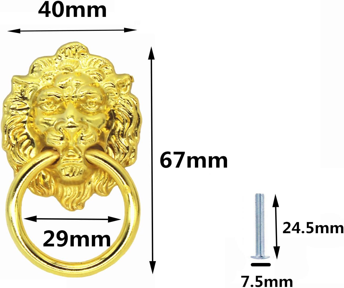 YankMooM 6 Pack Lion Head Drawer Handle,Antique Handles Gold with Srews Antique Style Furniture Handle for Dresser Drawer Cabinet Jewelry Box - Image 4