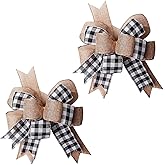 2Pack Black White Plaid Gift Bows Burlap Wreaths Bows Christmas Tree Topper for Wedding Holiday Birthday Party Decoration 12" x 9.4"