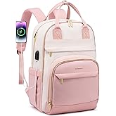LOVEVOOK Backpack for Women,Laptop Backpack Women,Fits 15.6 Inch Laptop Bag,School Backpacks,Fashion Travel Work Anti-theft Bag,Waterproof Business Computer College Backpack Purse,Beige-Pink-Pink