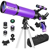 HUGERSTAR Telescope, Telescope for Adults & Kids & Astronomy Beginners, 80mm Aperture 600mm Portable Refractor Telescopes Fully Multi-Coated Optics with AZ Mount Tripod, Phone Adapter and Moon Filter