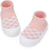 BACSAC Baby Boy Girl Sock Shoes Infant & Toddler Walking Shoes High Top with Knitted Checkered Upper Anti Collision Non-Slip Design Elastic Breathable for Indoor Outdoor 6-36 Months