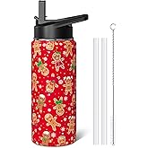 Christmas 18 oz Water Bottle with Straw Lid Christmas Gingerbread Stainless Steel Double Walled Insulated Tumbler Winter Xmas Holiday Travel Cup Gifts for Men and Women