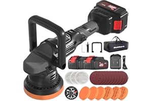 MAKIHARA Cordless Buffer Polisher, 5 Inch Random Orbital Car Polisher, 6 Variable Speed 1000-5200 RPM, 21V 3.0Ah Batteries, 28Pcs Attachments, Polisher for Car Detailing, Boat Sanding, Scratch Removing