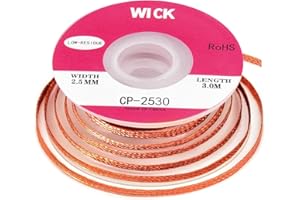 ASOFELK 2.5mm Solder Wick Braid with Flux No-Clean Electronic, W 0.98'' L 10FT/3M Desoldering Wick with Flux & Liquid Solder for Solder Remover, Desoldering Braid No Clean Soldering Braid Wick Wire Roll