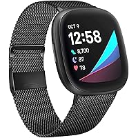 TEWIN Metal Band Compatible with Fitbit Versa 3 / Fitbit Sense Bands, Stainless Steel Mesh Breathable Wristband Strap…