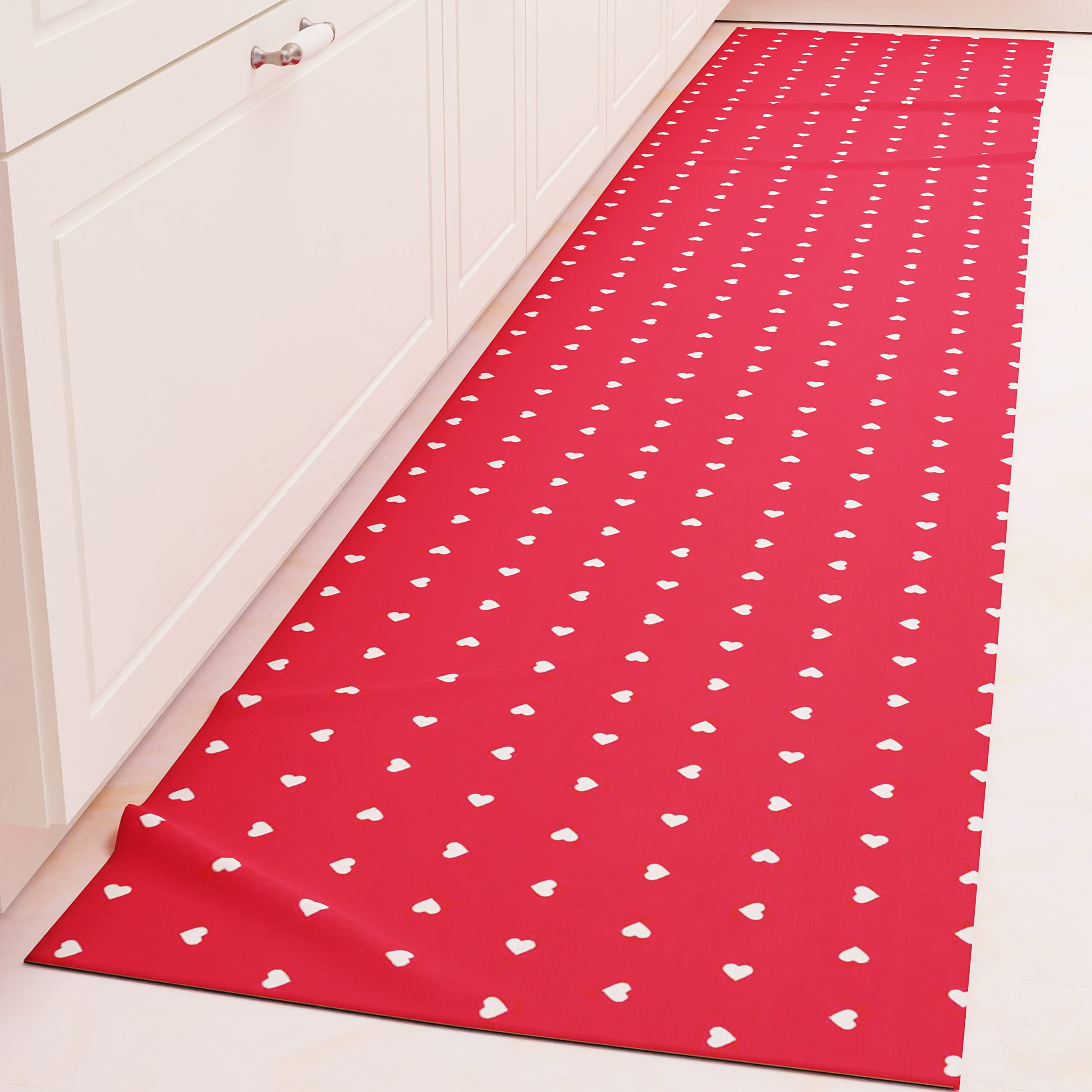 PETTI Artigiani Italiani - Kitchen Rug Runner Kitchen Non-Slip and Washable 52x240 cm Design Hearts Red 100% Made in Italy