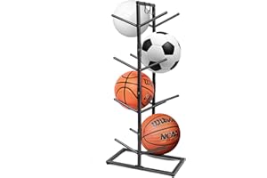 GENMOUS & CO. GENMOUS 8-Ball Basketball Holder - 34.5" Tall Double Side Metal Rack Display Stand for Basketball, Football, Volleyball Storage - Sports Decor for Home, Garage, Indoor, Outdoor Ball Storage