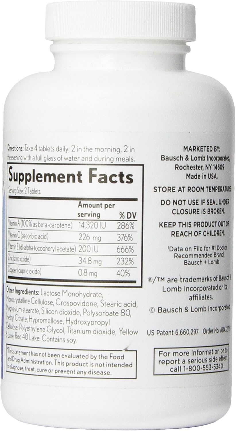 Bausch + Lomb PreserVision AREDS Eye Vitamin & Mineral Supplement Tablets, 240 Count Bottle: Health & Personal Care