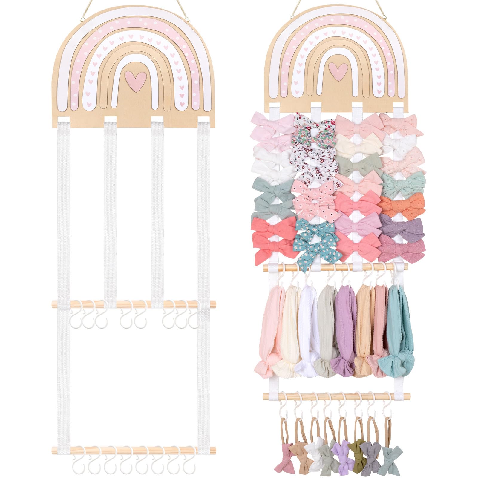 Photo 1 of POVETIRE Headband Holder Bow Holder for Girls Hair Bows,Rainbow Hair Accessories Organizer Storage Wall Hanging Display for Nursery Toddler Girls Room