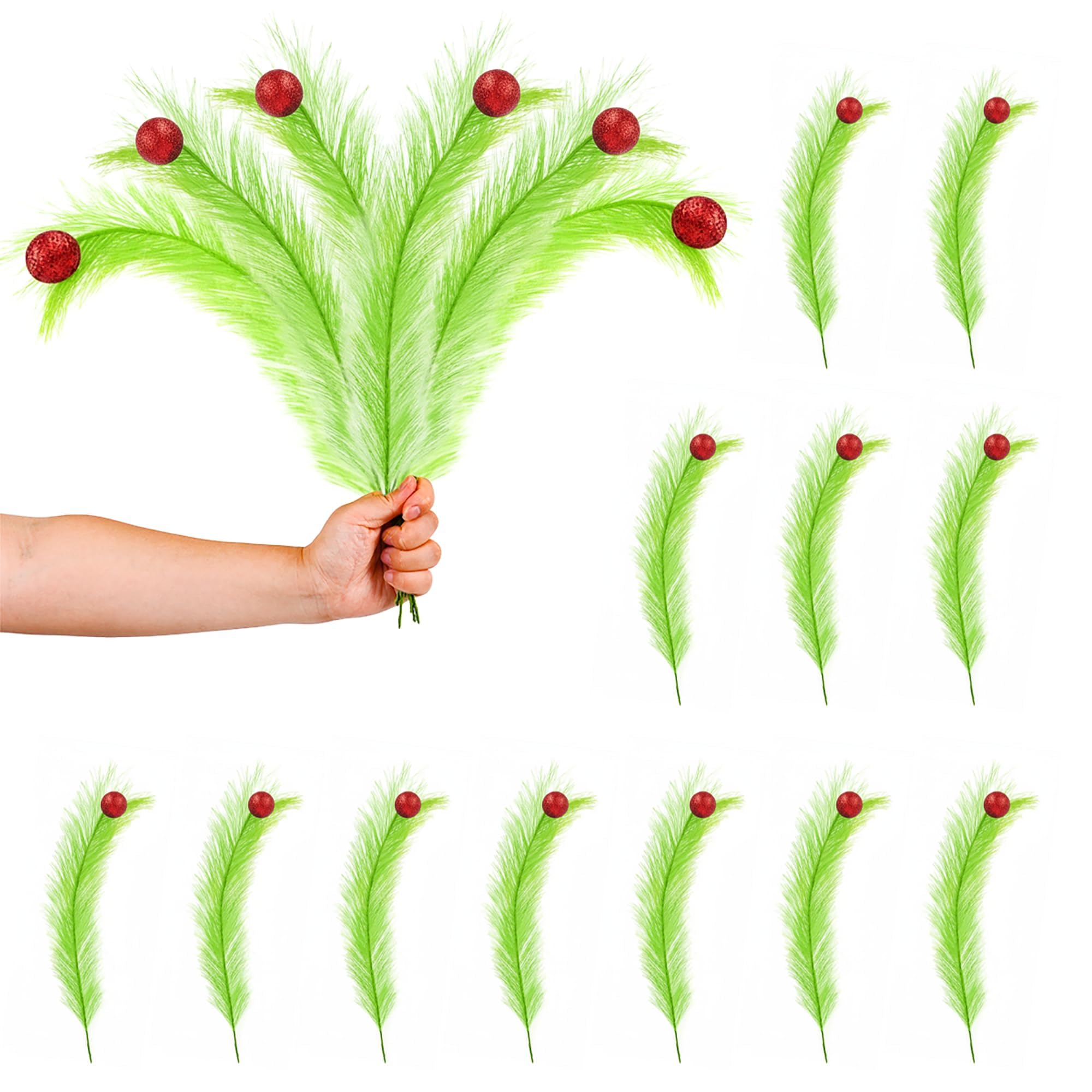 Photo 1 of 12Pcs 17inch Christmas Tree Topper Decorations Curly Stems Red Ball Ornaments Furry Lime Green Christmas Monster Tree Picks Accessory for Indoor Christmas Home Wreath Craft Supplies