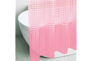 Eazzier Bath Blush Pink 3D Crystal Plastic Shower Curtain Liner, 72x72 Inch Thin Lightweight Plastic Bathroom Shower Showroom Inner Curtain with Rustproof Metal Grommet Holes and Weighted Magnets