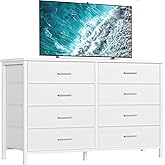 BOLUO White Dresser for Bedroom 8 Drawer,Wide Dresser TV Stand for 50" TV Dressers & Chests of Drawers Fabric Dresser for Closet Modern