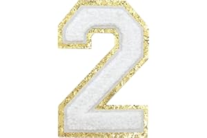 TACVEL 3PCS Chenille Number Patch, Iron on Large Size Varsity Glitters Number Patches for Team Costume Decoration, Height 4-1/2In, White Number 2