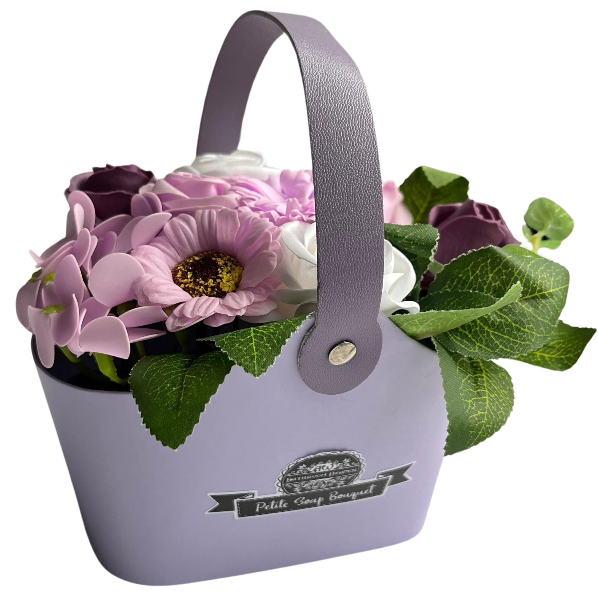 StockStore Lavender Petite Basket Soap Flower Bouquet - Soap Flowers For Birthdays - Flowers Gifts For Women - Mothers Day Flowers - Valentine Flowers Bouquet For Her & Flowers Bouquet (LAVENDER)
