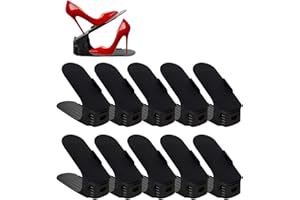 PENGKE Shoe Slots Space Saver for Closet Organization,Adjustable Shoe Stacker Space Saver for Double Deck Shoe Rack Holder,Black Pack of 10