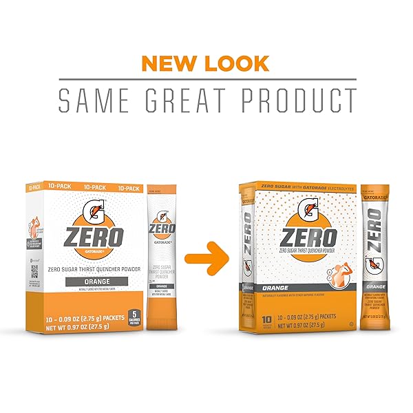 GATORADE G ZERO SPORTS DRINK MIX POWDER PACKETS, ORANGE, ELECTROLYTE POWDER DRINK MIX FOR HYDRATION, ZERO SUGAR, TOTAL 120 PACKETS