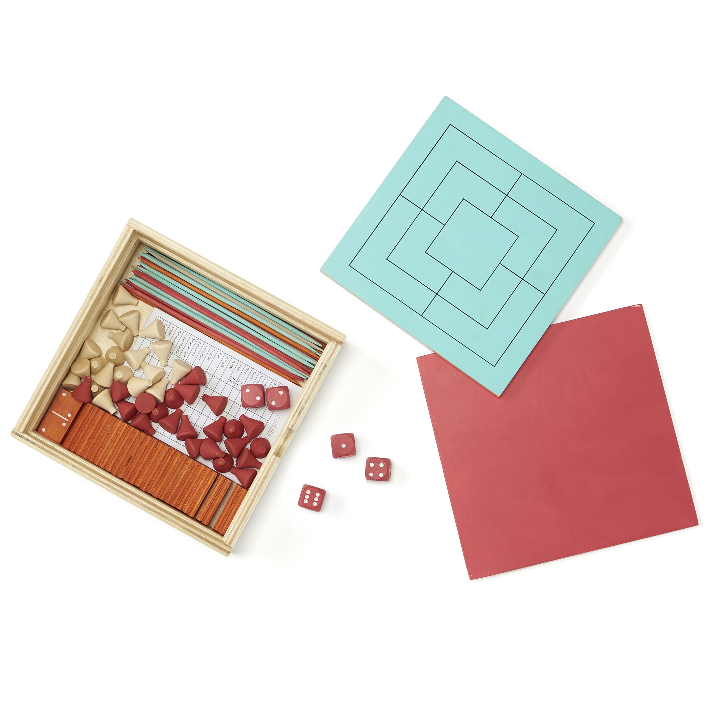 Kids Concept 6-in-1 Board Game Set: Six Classic Games in a Wooden Box. Includes Dominoes, Pick-up Sticks, Tic-Tac-Toe, Mill Game, and Fox & Geese with Dice and Pieces