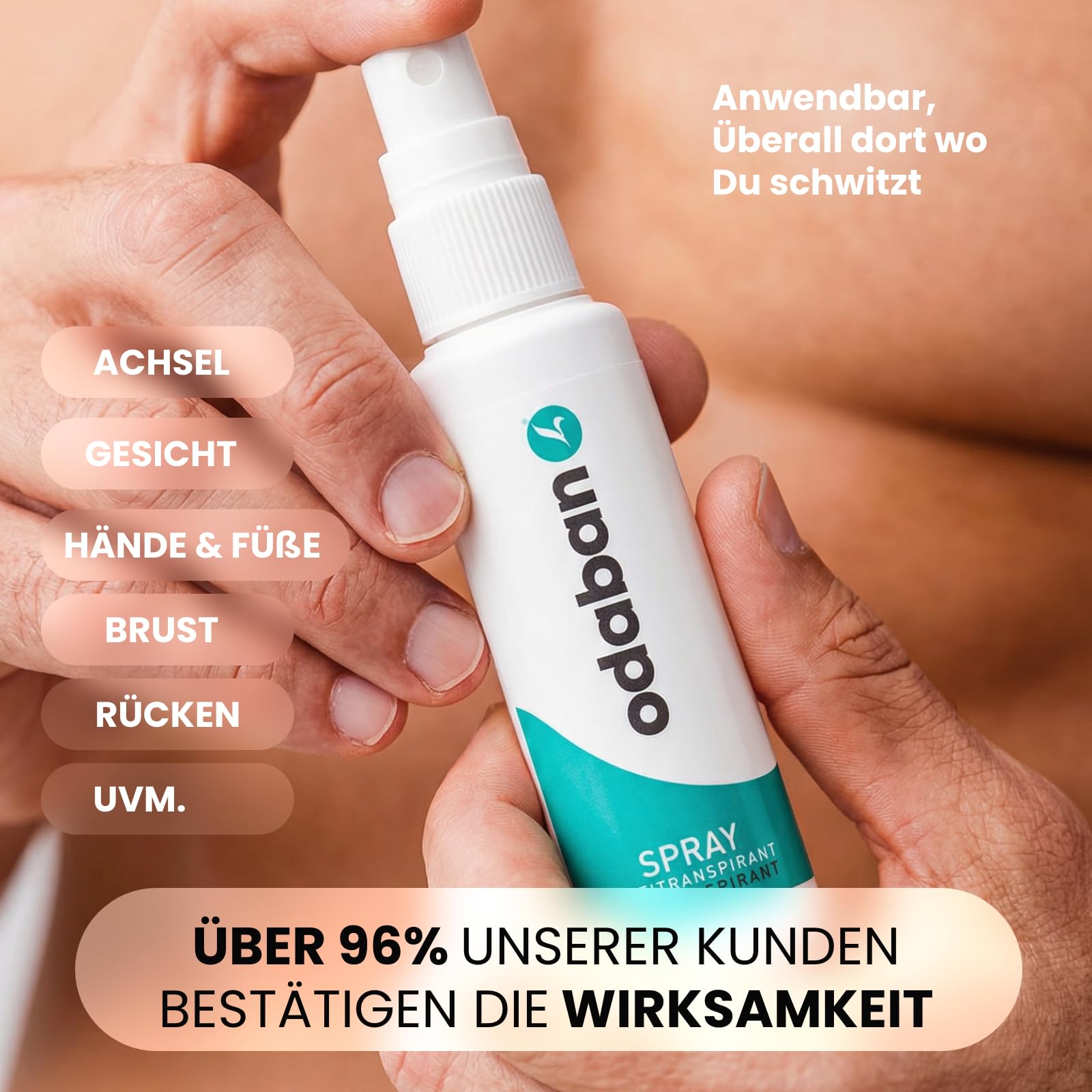 odaban® Antitranspirant Deo Spray 30 ml gegen starkes Schwitzen | Anti-Schweiß-Deo für Hände, Achseln und Kopf | Antitranspirant für Männer & Frauen mit Langzeitschutz | duftneutral 4