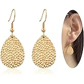 Teppdfann Hammered Teardrop Drop Dangle Earrings for Women Hypoallergenic Earrings for Sensitive Ears -Gold & Silver