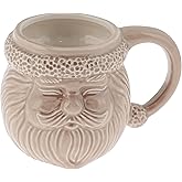 Karma, 18 oz Christmas Mug Ceramic Santa Claus Shaped Coffee Cup - Ceramic Coffee Mugs for Women and Men, Cream