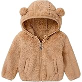Adarl Baby Toddler Boys Girls Fleece Jacket with Hood Zip Up Cute Bear Coats for Infant Boys Girls Fuzzy Jacket with Ear 1-5T