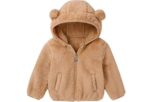 Adarl Baby Toddler Boys Girls Fleece Jacket with Hood Zip Up Cute Bear Coats for Infant Boys Girls Fuzzy Jacket with Ear 1-5T