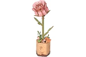 rowood Artifical Flower,Wood Flower Building Toy Set,Mother's Day/Valentine's Day/Teacher's Day/Thanksgiving Day/Christmas/Birthday Gift for Mom/Women/Grandma/Wife/Her-Pink Rose