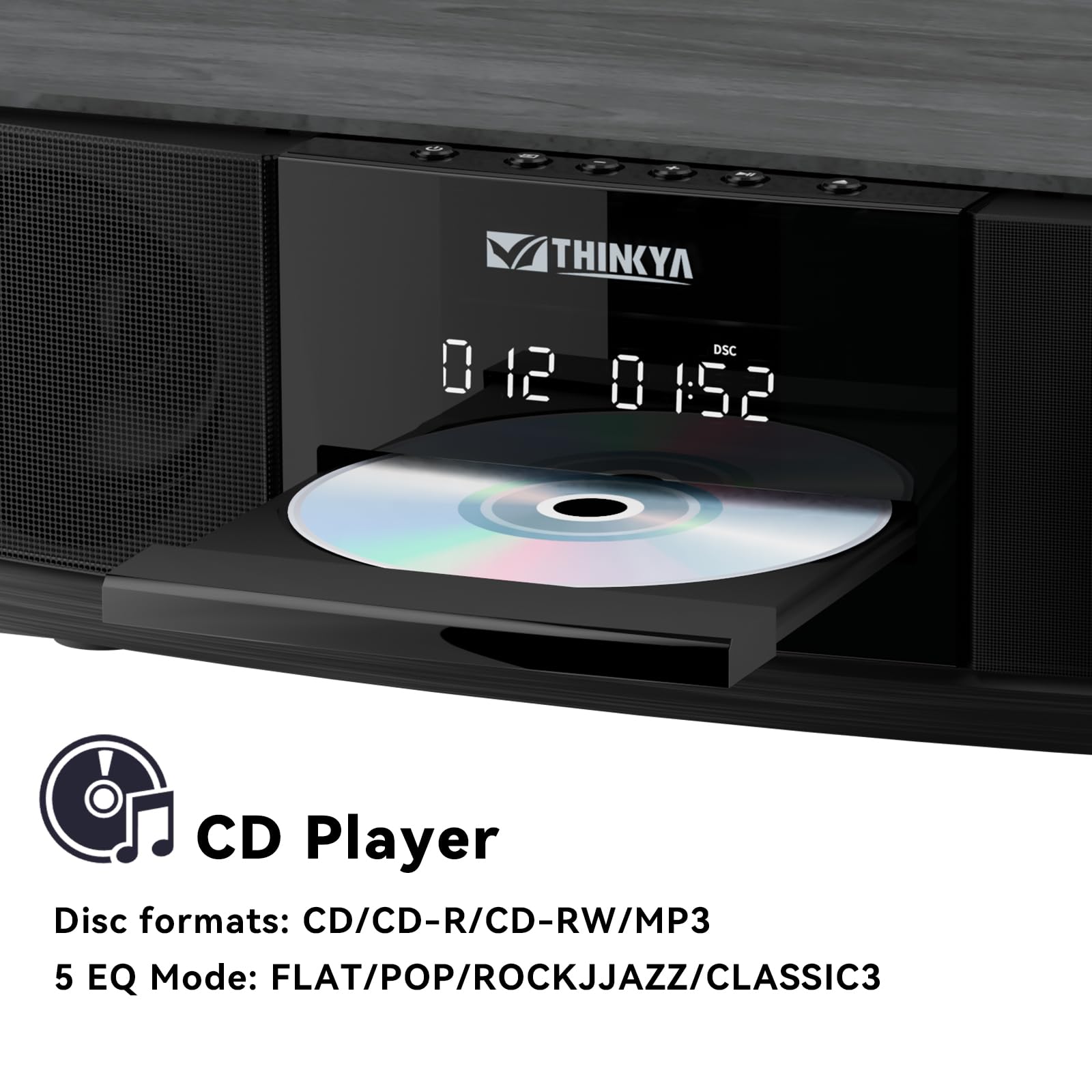 Vintage Bluetooth Stereo System for Home, THINKYA 30W RMS Micro HiFi Systems CD Player Dual 3” Bass with Bluetooth Audio Streaming, FM Radio, USB Port, Aux-in, Earphone Port, Remote Control Black