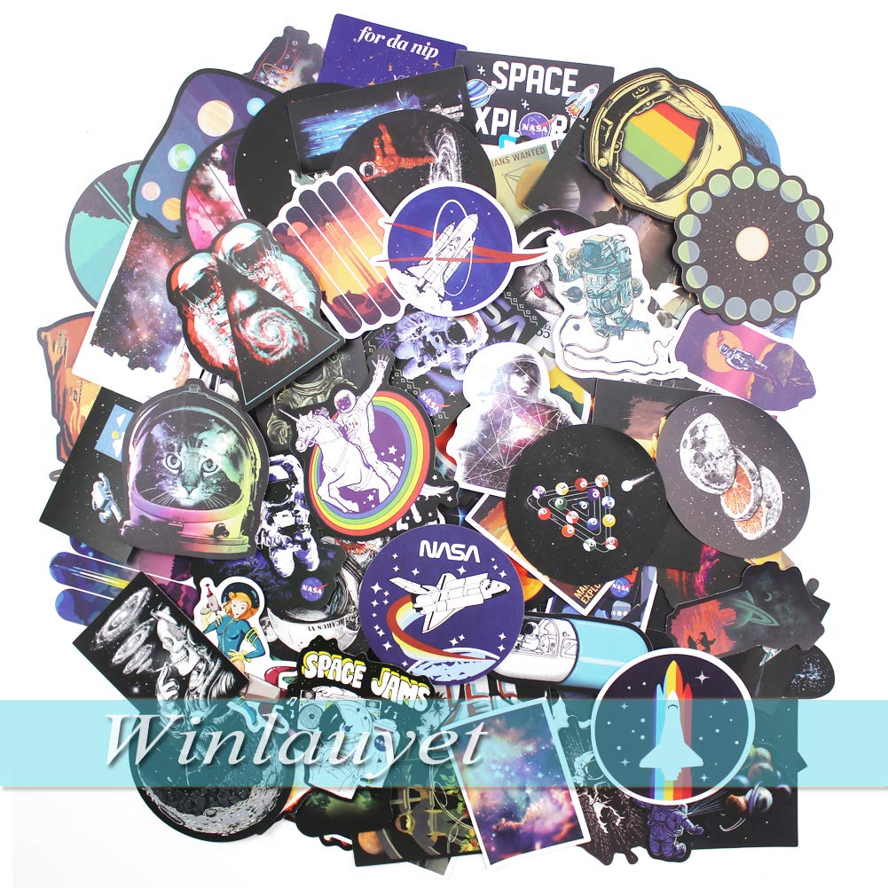 Winlauyet 50/100 pcs NASA Stickers for Laptop Space Explorer Galaxy Vinyl Decals Skateboard Luggage Car Bike Bumper Spaceman Spacecraft Universe Planet Logo Graffiti Sticker (100 pcs)