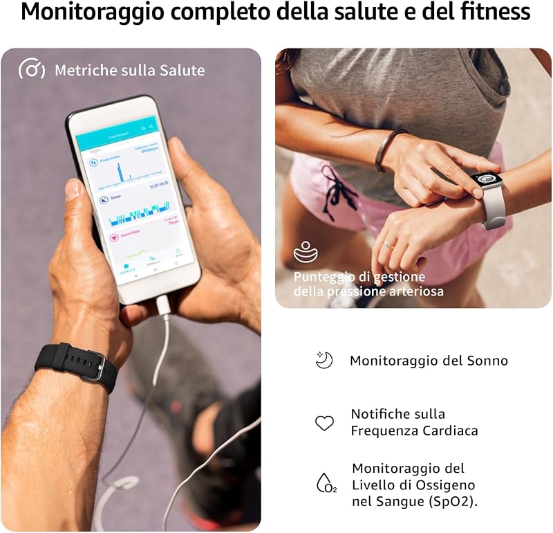 Smartwatch Uomo Donna, 1.85" Orologio Smartwatch con Effettua/Risposta Chiamate, 113 Sportive Smart Watch con Contapassi/SpO2/Sonno/Cardiofrequenzimetro, Impermeabil IP68 per iOS Android