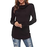 LYHNMW Women Cowl Neck Sweaters Turtleneck Long Sleeve Lightweight Knit Stretchable Loose Fit Sweater Pullover Warm Tops