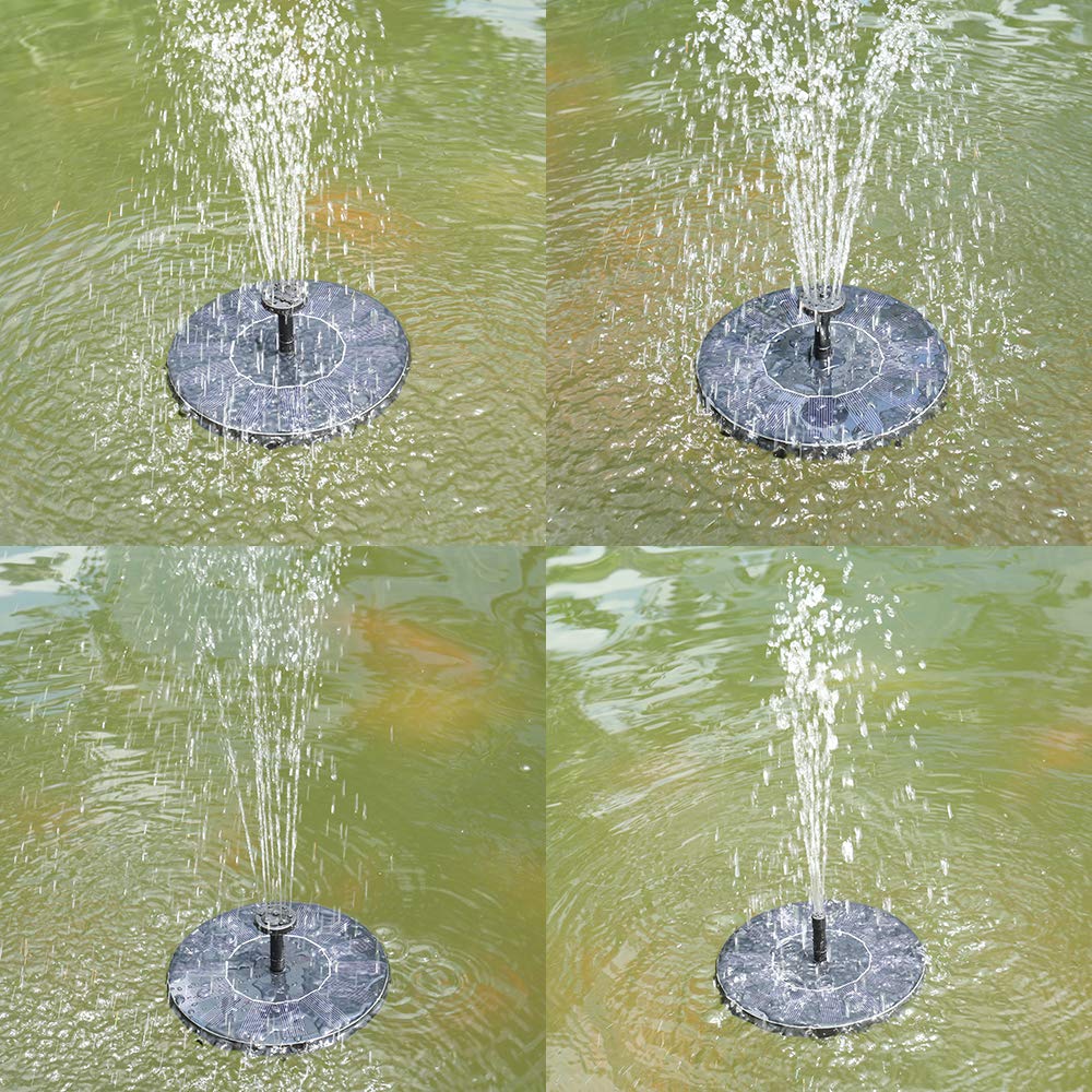 Solar Fountain Pump,New Upgraded Mini Solar Powered Bird Bath Fountain Pump 1.4W Solar Panel Kit Water Pump,with 4 Different Spray Pattern Heads, for Pond, Pool, Garden, Fish Tank, Aquarium