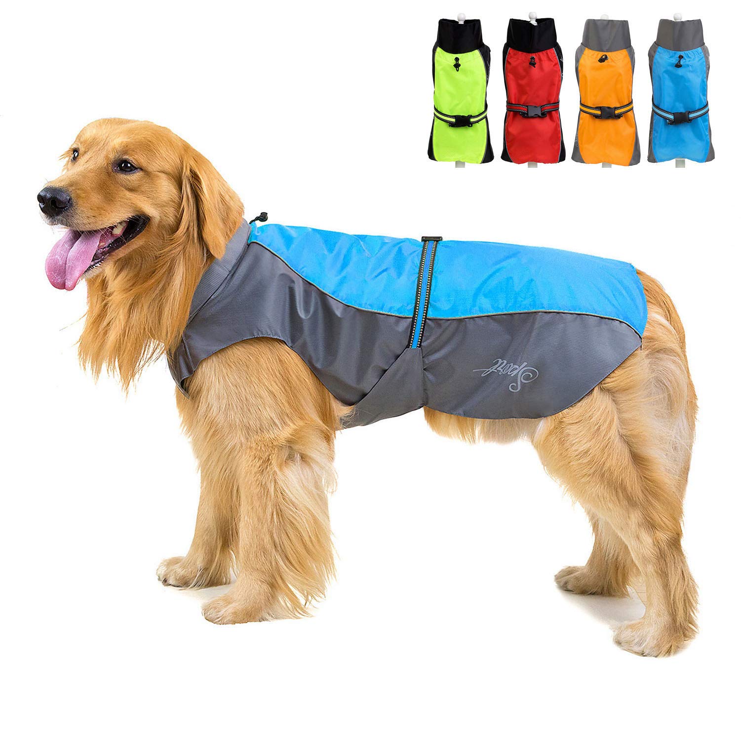 Zunea Waterproof Dog Raincoats for Medium Large Dogs Lightweight Reflective Jacket Safty Coat Windproof Mesh Lined Vest Clothes Outdoor Hunting Hiking Apparel for Wet Days Blue 5XL
