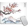 Ink Painting Mouse Pad,Traditional Beautiful red Sakura in Blossom and Snow Mountains Mouse Pad, Mouse Mat Square Mouse Pad Non-Slip Rubber Base MousePads for Office Laptop, 9.5"x7.9"x0.12" Inch