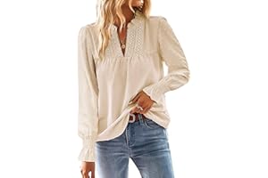 Falechay Womens Tops Butterfly Sleeve V Neck Blouses for Women Flowy Swiss Dot Ruffle Dressy Casual Long Sleeve Shirts